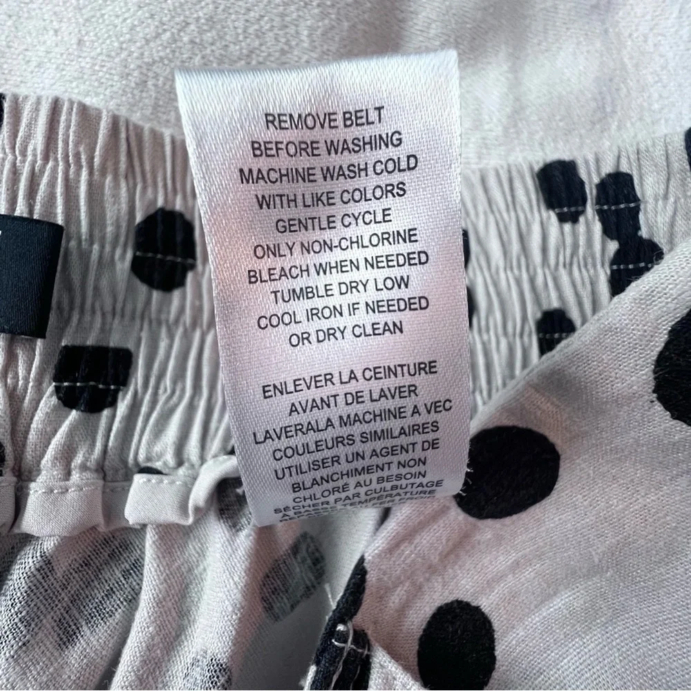 Tahari Belted Elastic Waist Black Beige Polka Dot Linen Blend Midi Skirt Women 8 - Picture 13 of 14